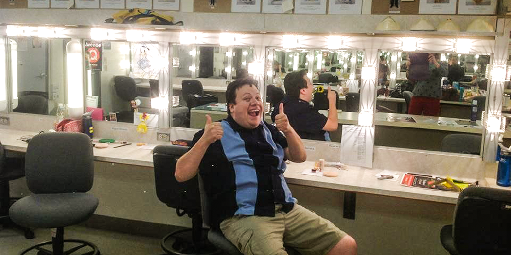 Daniel in the SBCC Dressing Room Preparing for Avenue Q